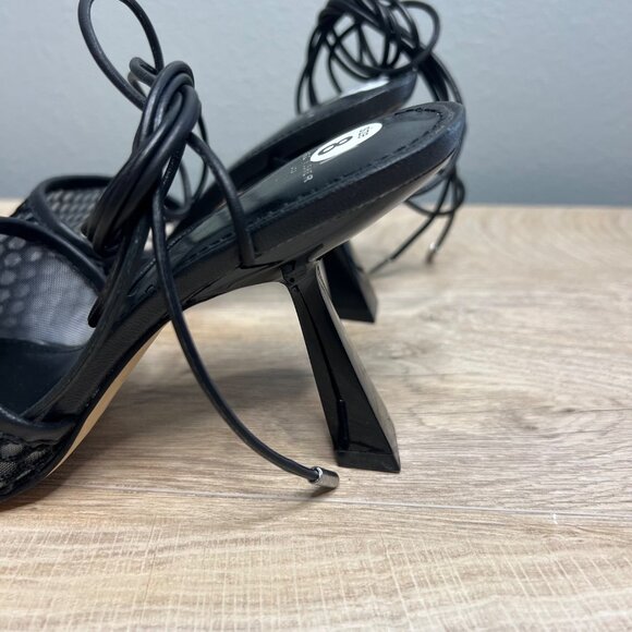 NEW Marc Fisher Dallyn Square Toe Ankle Strap Strappy Sandals Black Mesh Heel 8 - Picture 6 of 8